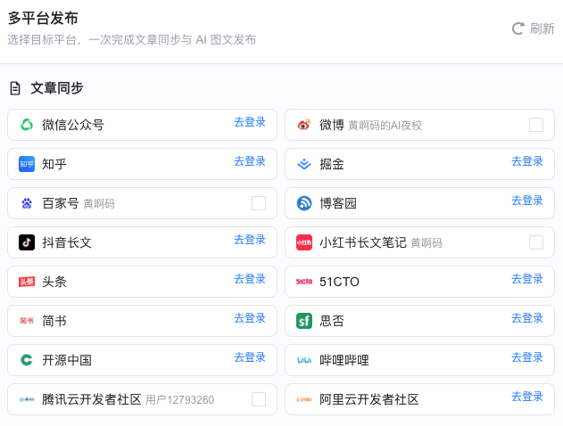 原文截图:多平台内容发布界面